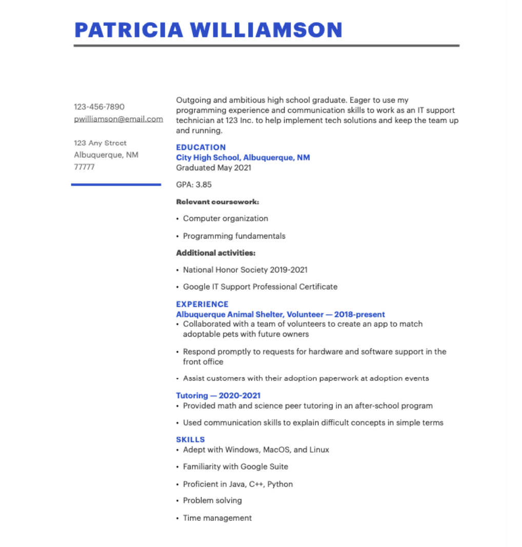 An example of a resume.