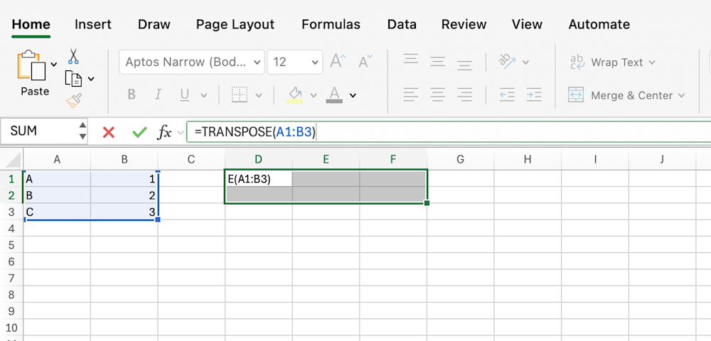 [Insert Screenshot: Transpose Step 2]