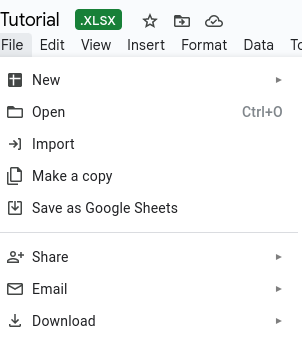 File menu to Save as Google Sheets