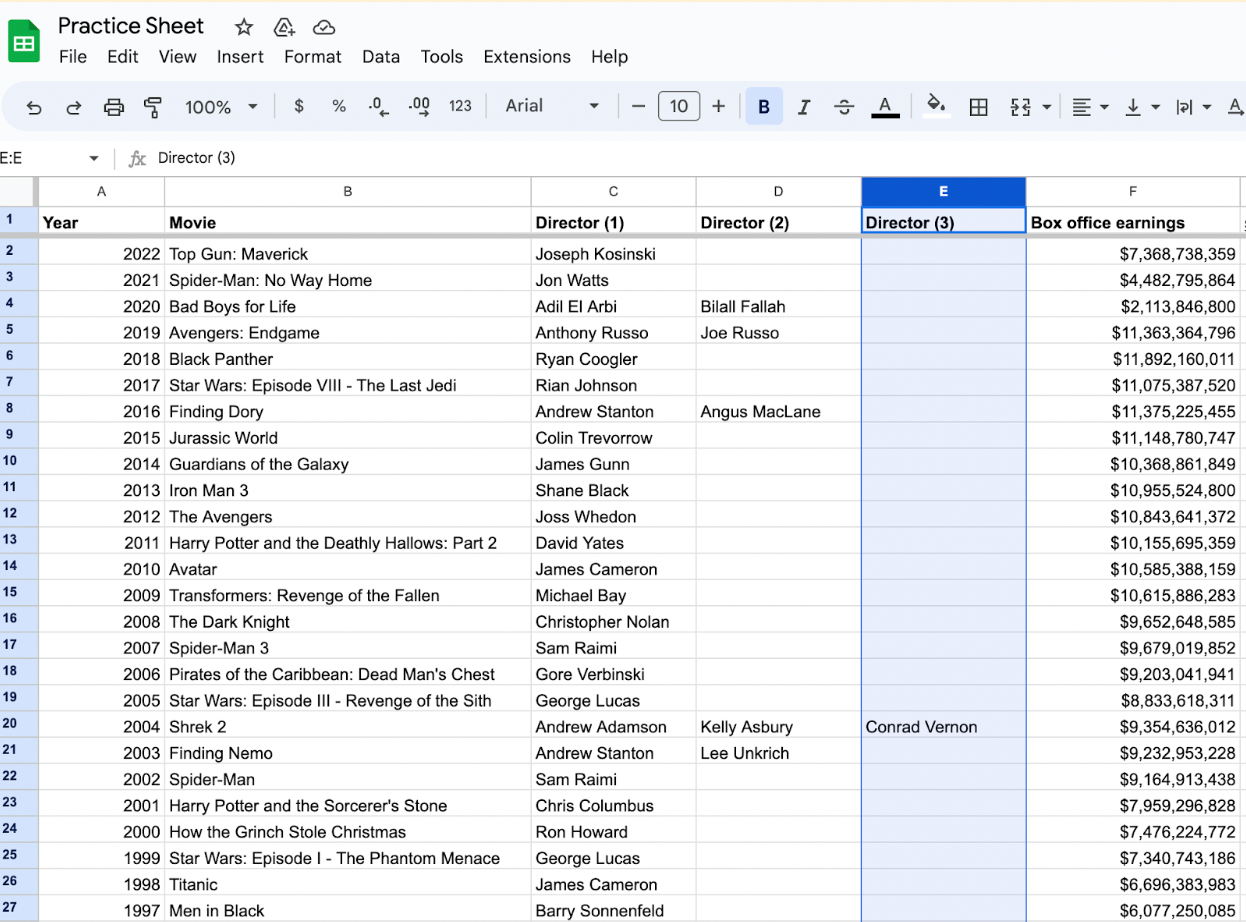 Google Sheet column highlighted