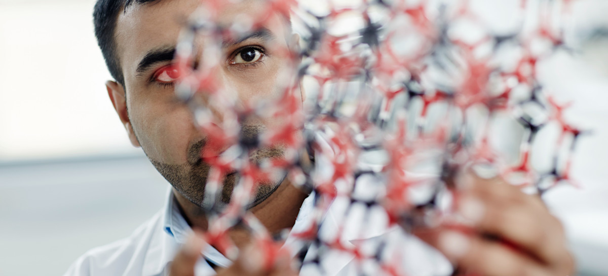 [Featured Image] A biologist holds a molecular model as they study complex networks.