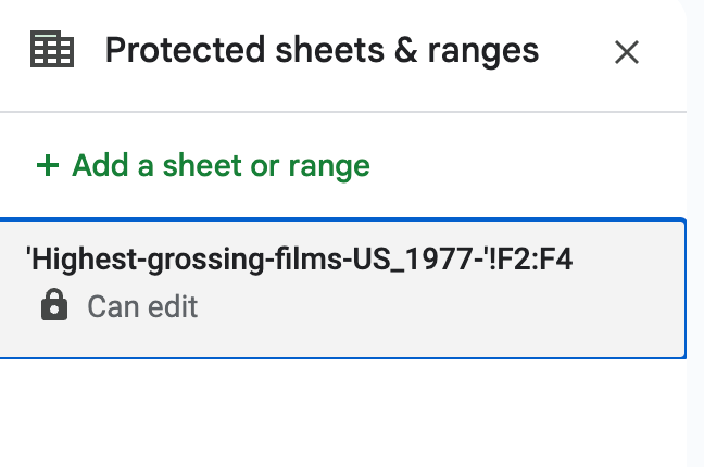 protected range is locked displayed in Google Sheets