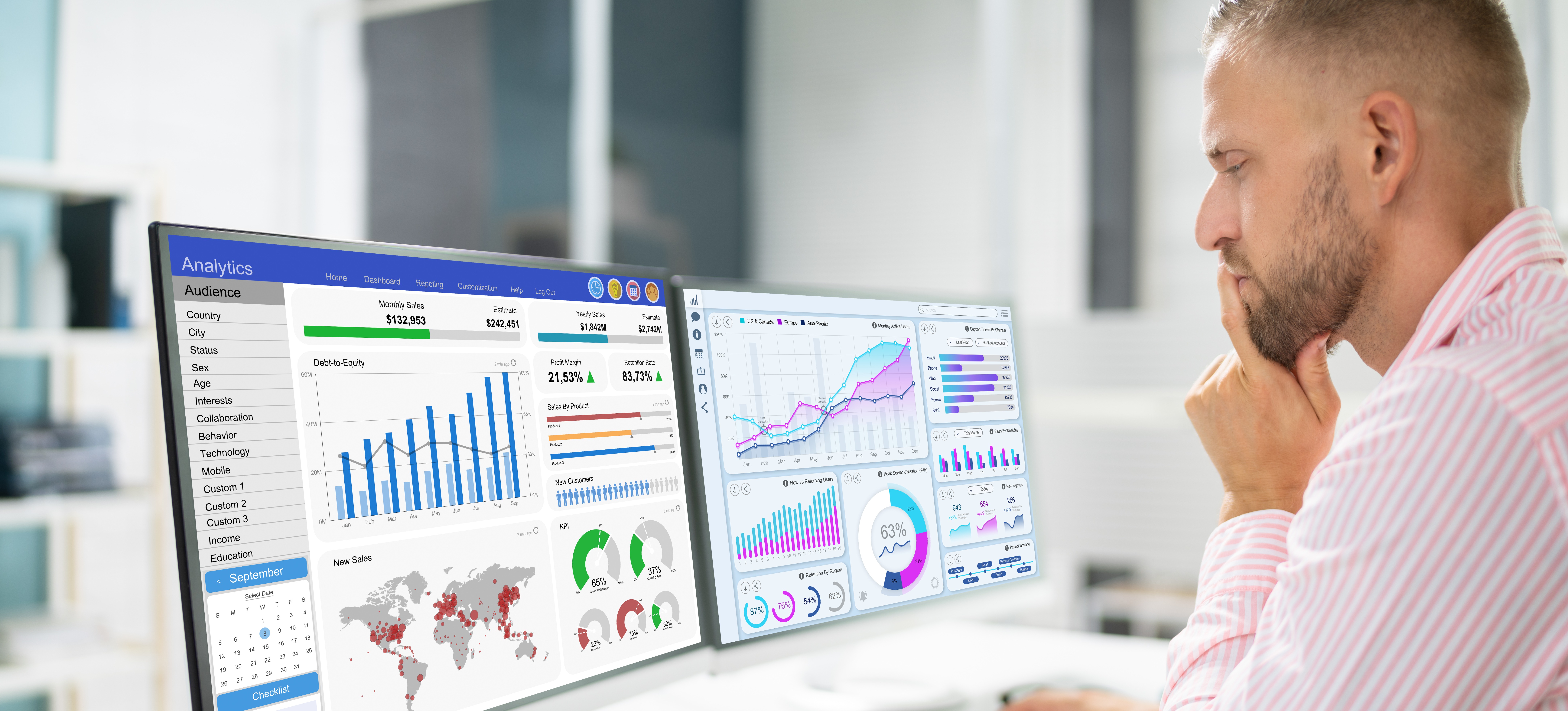 [Feature Image] A sports statistician reviews sports analytics and data visualizations before making a presentation about team performance. 
