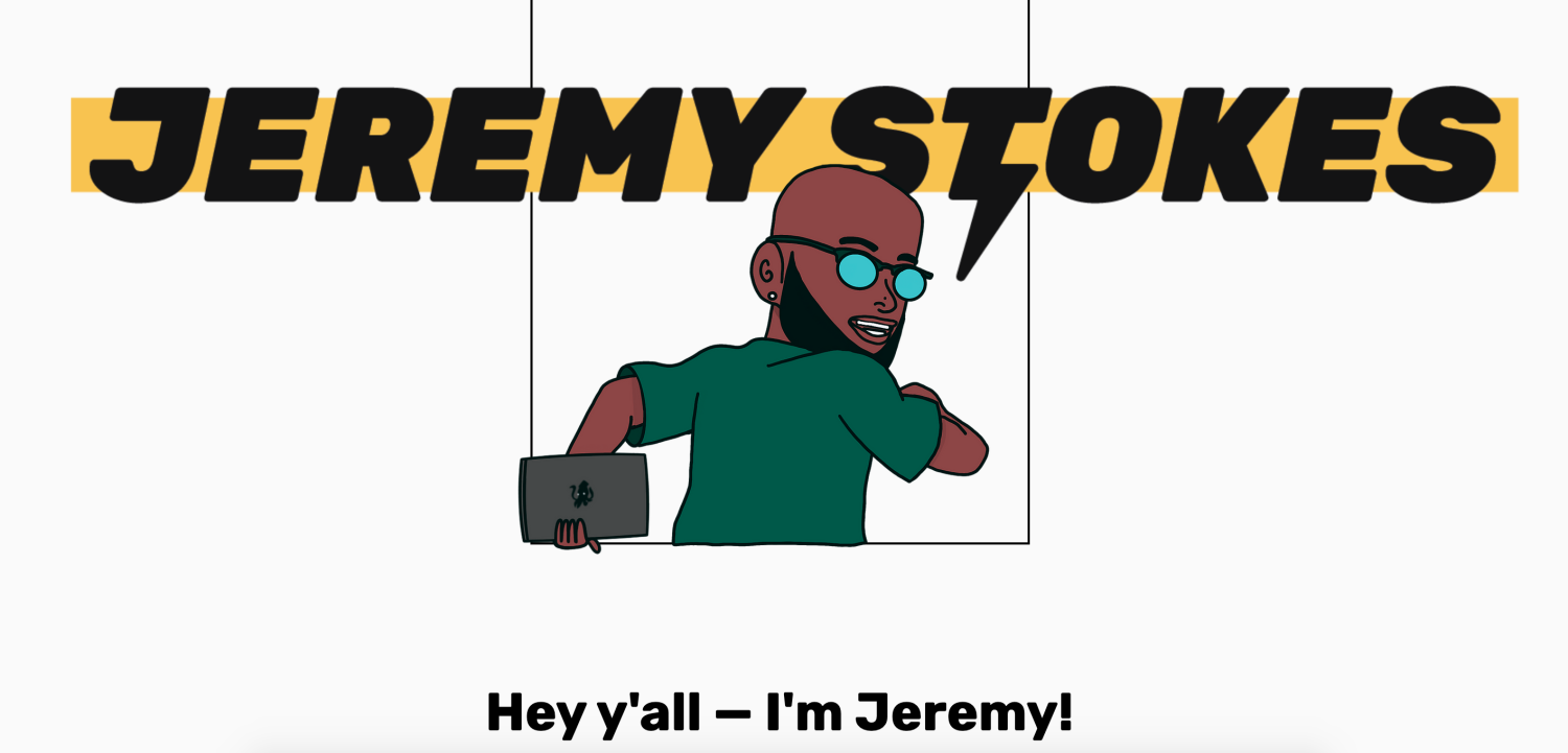 Portfolio screenshot of Jeremy Stokes, a former Google UX intern and current product designer at Duolingo