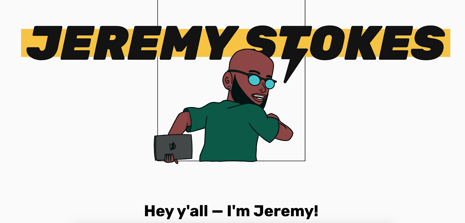 Portfolio screenshot of Jeremy Stokes, a former Google UX intern and current product designer at Duolingo