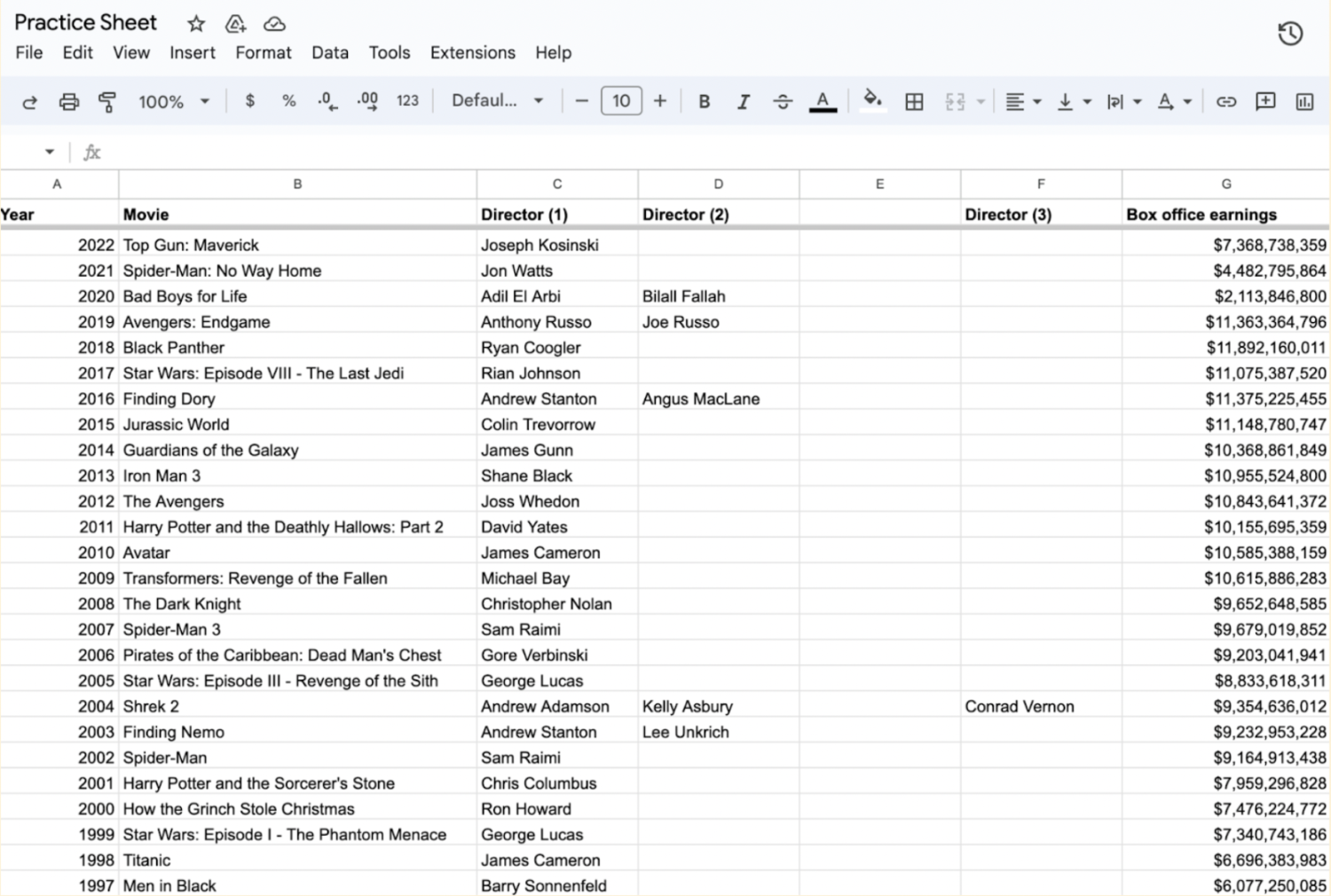 Google Sheet displayed