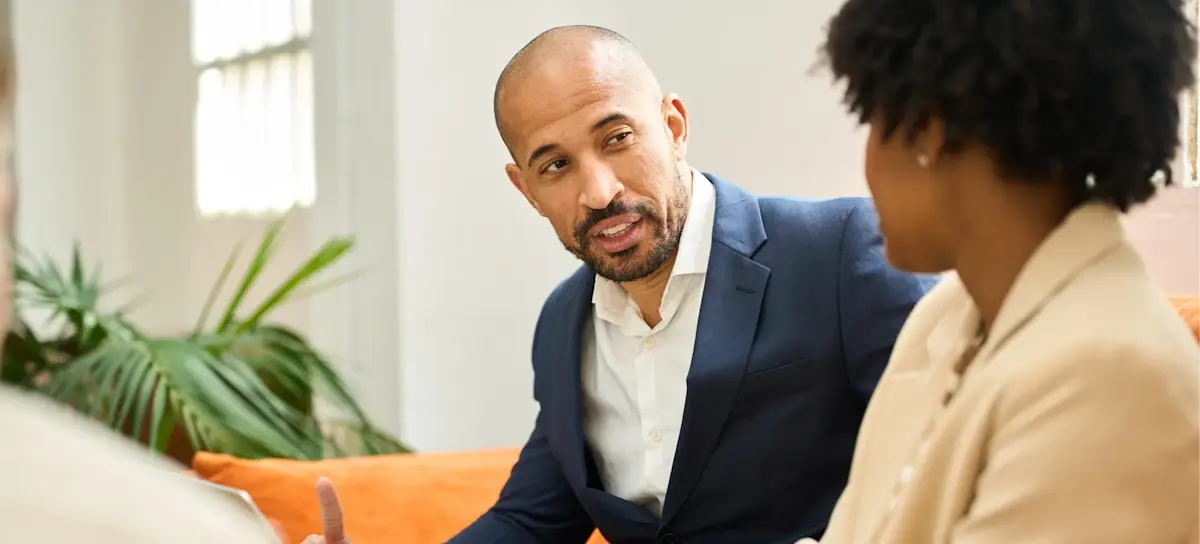 [Featured Image] A sales professional interviews for a new position after learning how to break into AI as an account executive, leveraging their past experience to demonstrate the value they bring to the company. 
