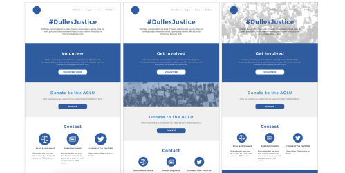 Conceptos de página de inicio para el proyecto #DullesJustice