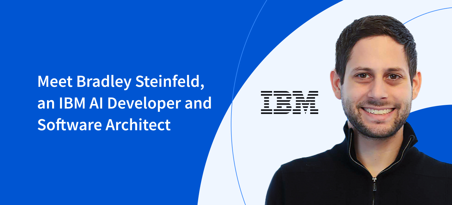 [Featured image] A portrait of IBM employee Bradley Steinfeld on a graphic with the IBM logo 
