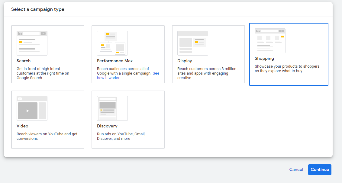 Google shopping campaign type shopping