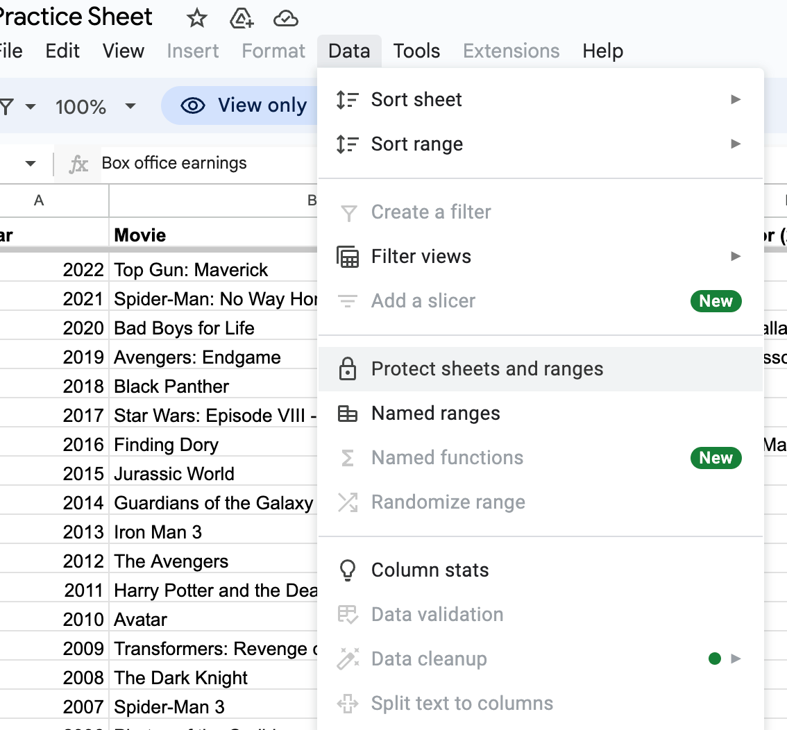 Protect sheets and ranges displayed in Google Sheets