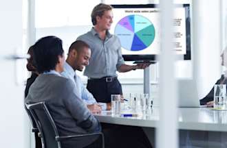 [Featured image] A working group sits at a conference table and discusses display advertising strategy.