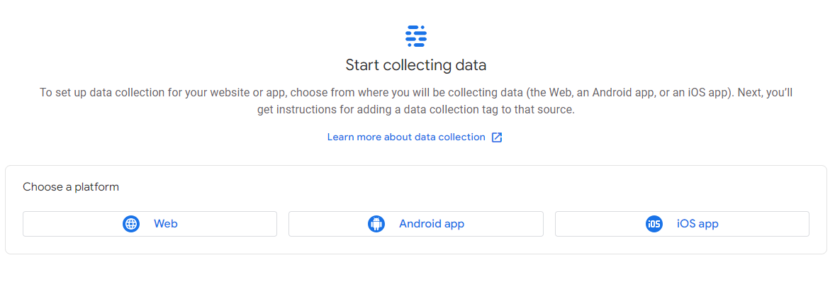 Alt text: Screenshot of Google Analytics Start collecting data page