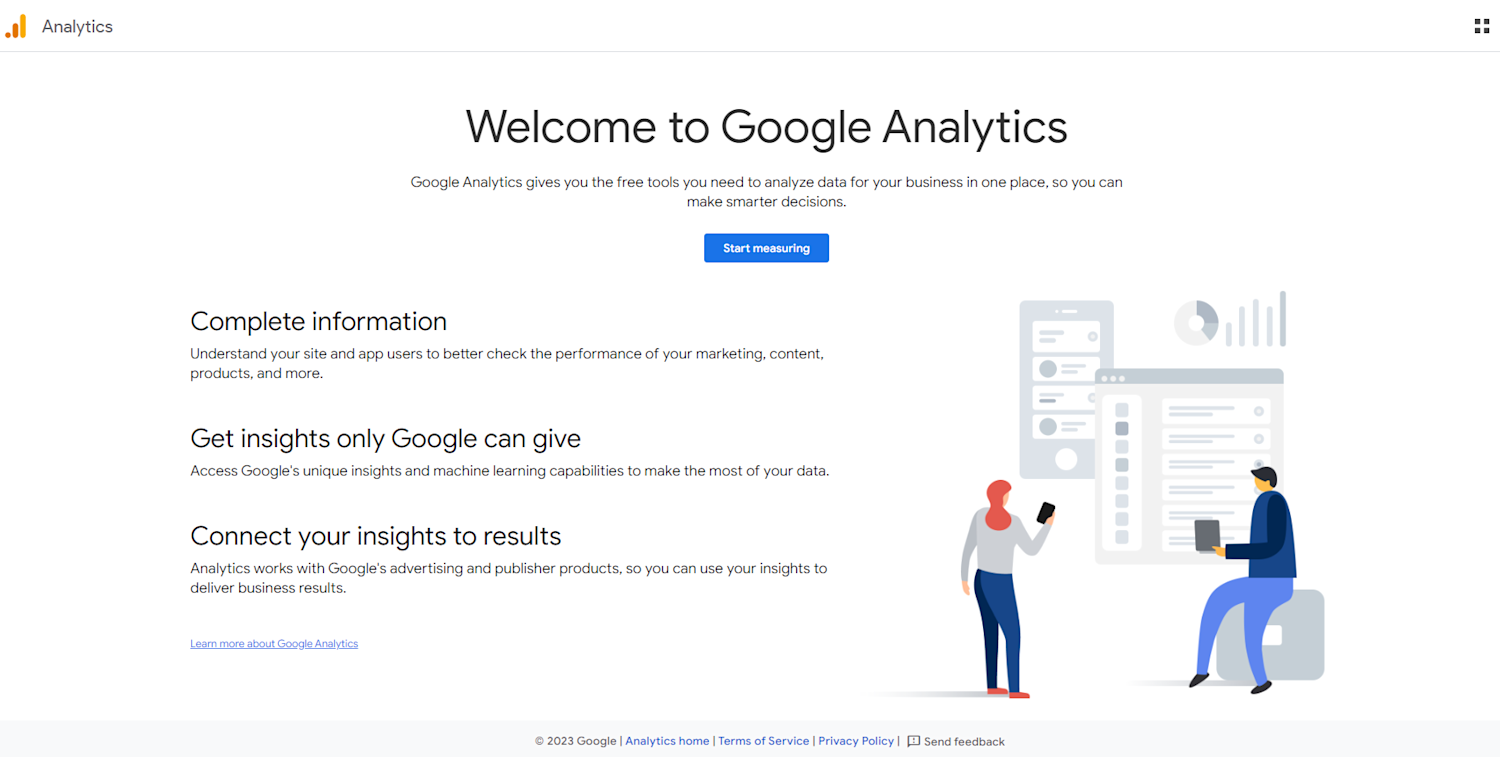 Alt text: Screenshot of the Google Analytics home page