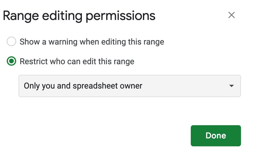 editing permissions popout window displayed in Google Sheets