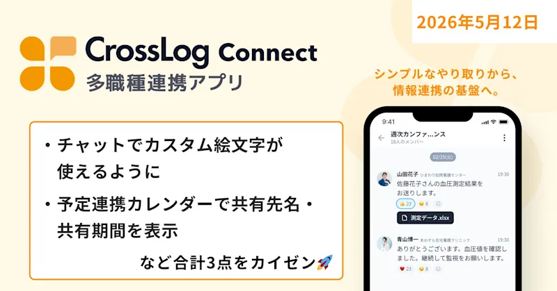 【CrossLog Connect カイゼン】 チャットでカスタム絵文字が使えるようになるなど、合計3点のカイゼンを実施しました。