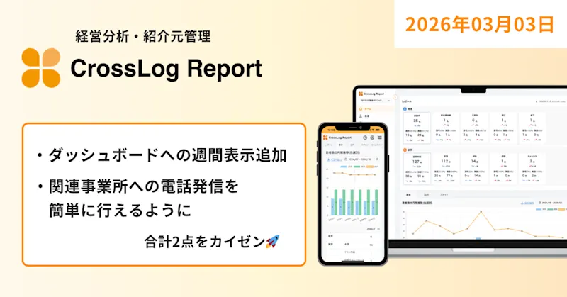 【CrossLog Report カイゼン】  ダッシュボードへの週間表示追加など、合計2点のカイゼンを実施しました。