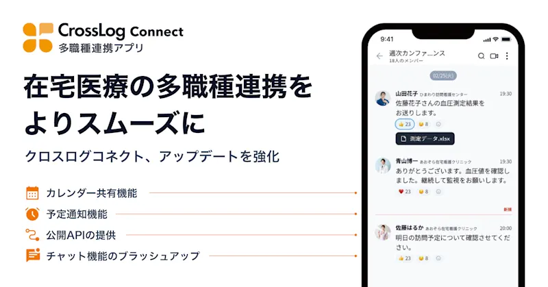 在宅医療の多職種連携をよりシームレスにする 「CrossLog Connect 多職種連携アプリ」アップデートを強化