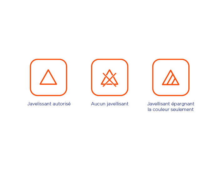 1. Javellisant autorisé 2. Aucun javellisant 3. Javellisant épargnant la couleur seulement
