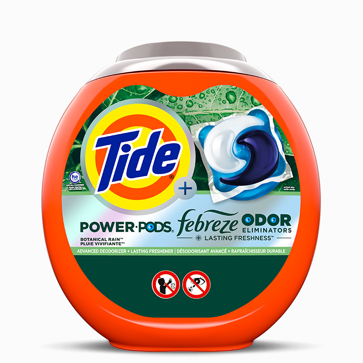 Capsules de détergent à lessive Tide Power PODS avec des désodorisants Febreze, une fraîcheur longue durée Botanical Rain