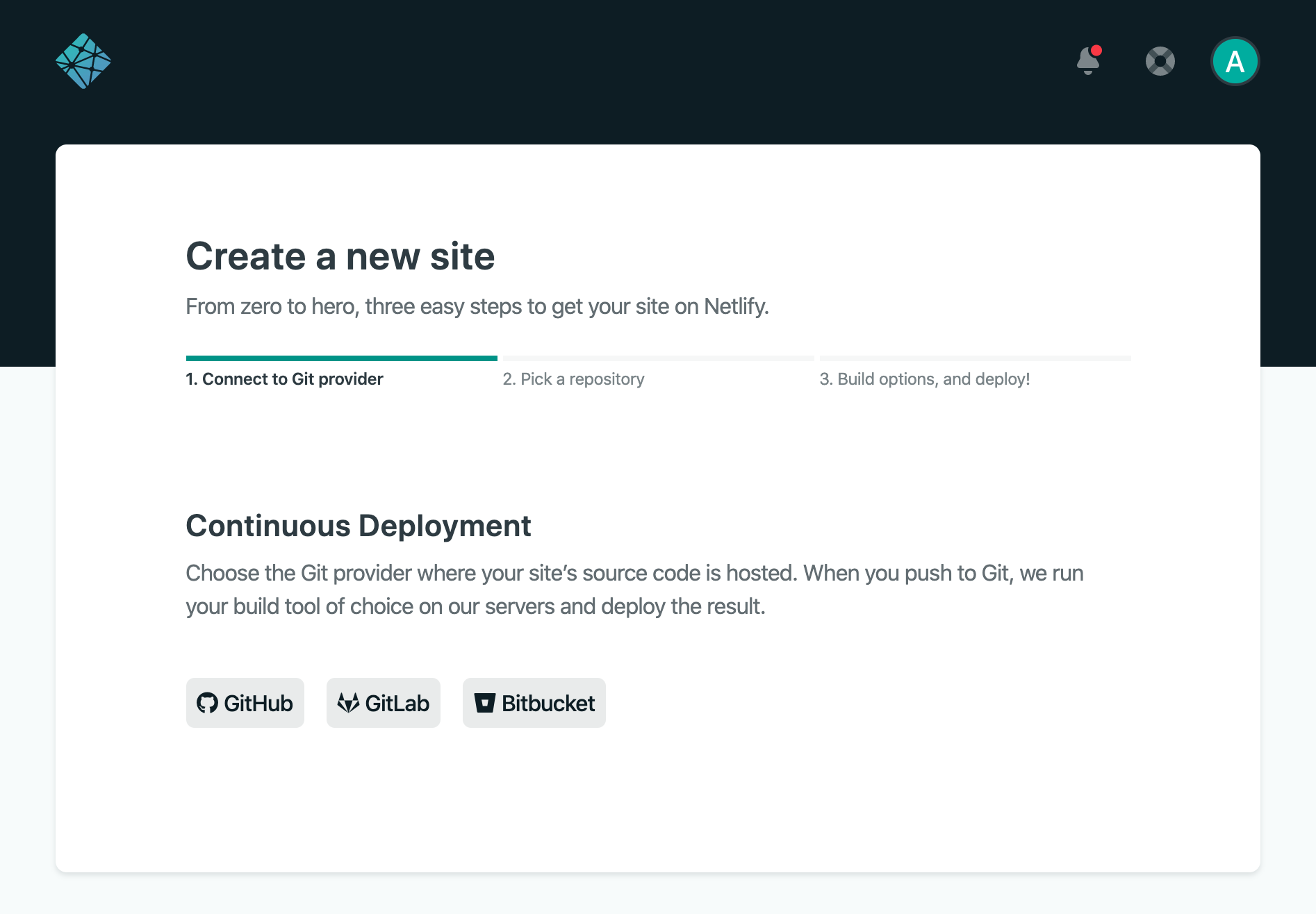 Create a new site from github