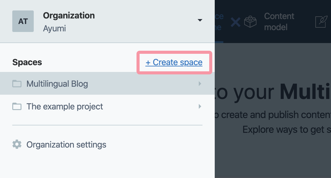 Create new space in Contentful