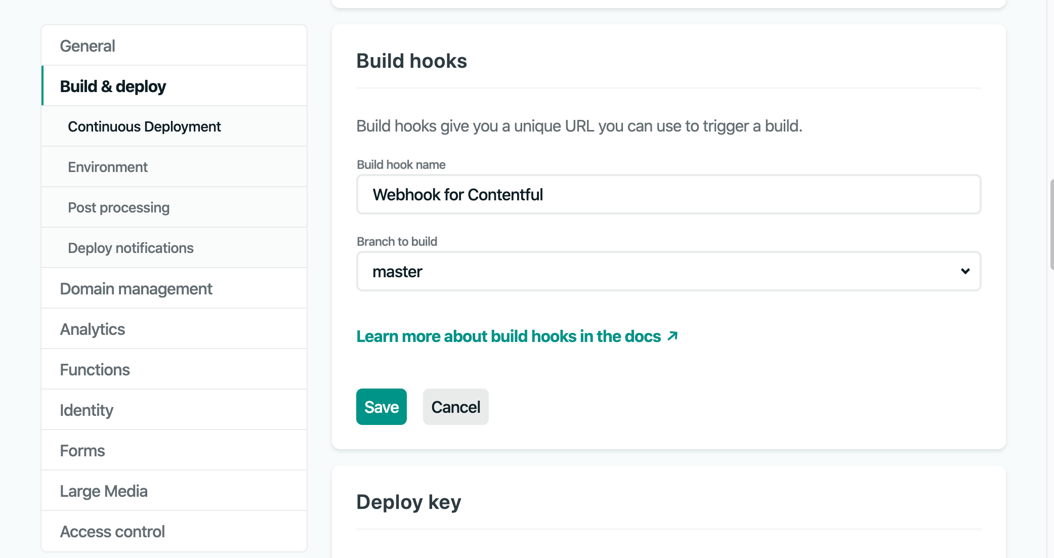 Build hook settings