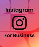 The background is a fade in the instagram colors with the title Instagram for Business on the cover along with a black instagram icon.