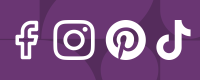 A purple background with some geometric shapes to add dimension. In the foreground are four social logos: Facebook, instagram, Pinterest, and TikTok