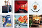 a collage of photos of food and a purse