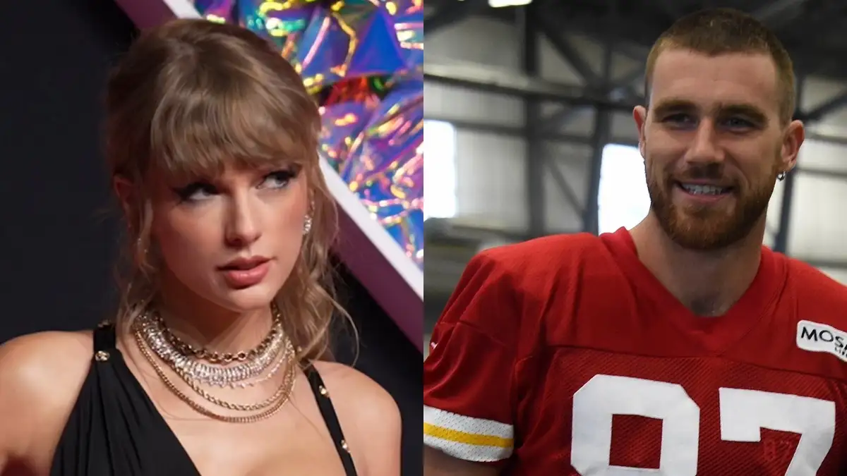 Travis Kelce by U.S. Air Force Master Sgt. April Wickes and Taylor Swift at the 2023 MTV by iHeartRadioCA