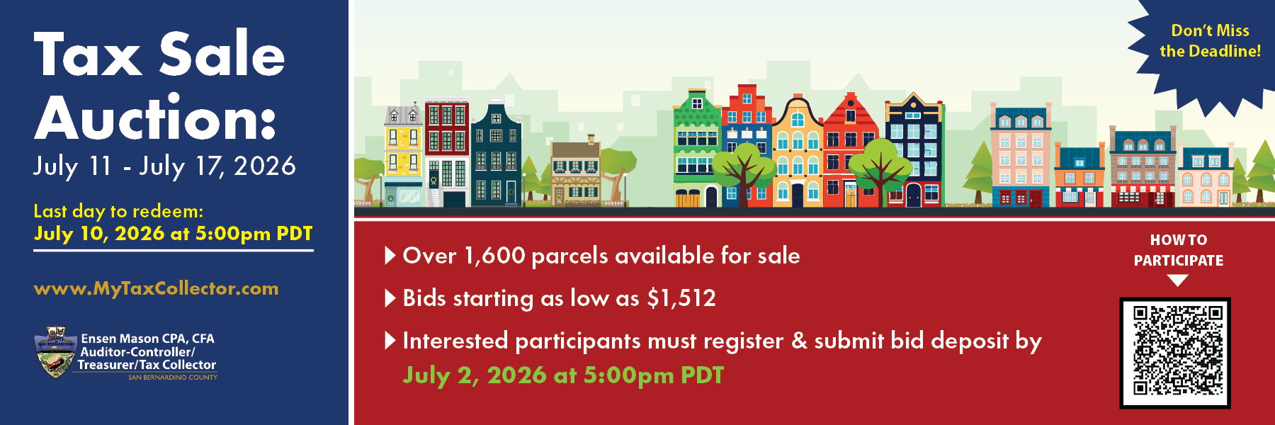 Banner 5 of 6: Tax Sale Auction: July 11 -July 17, 2026. Last day to ...