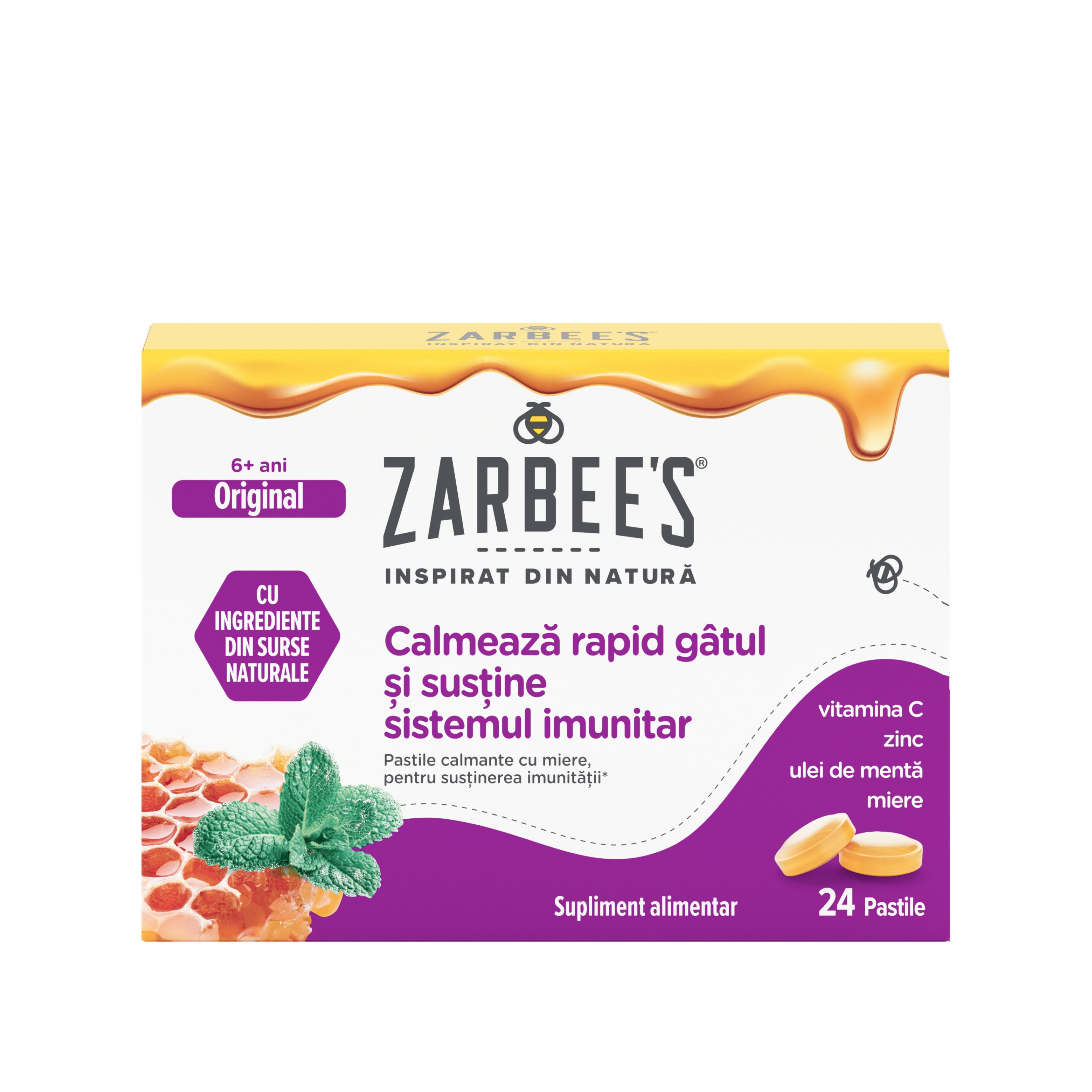 cutie cu pastile pentru gât și imunitate suplimentară, vedere frontală