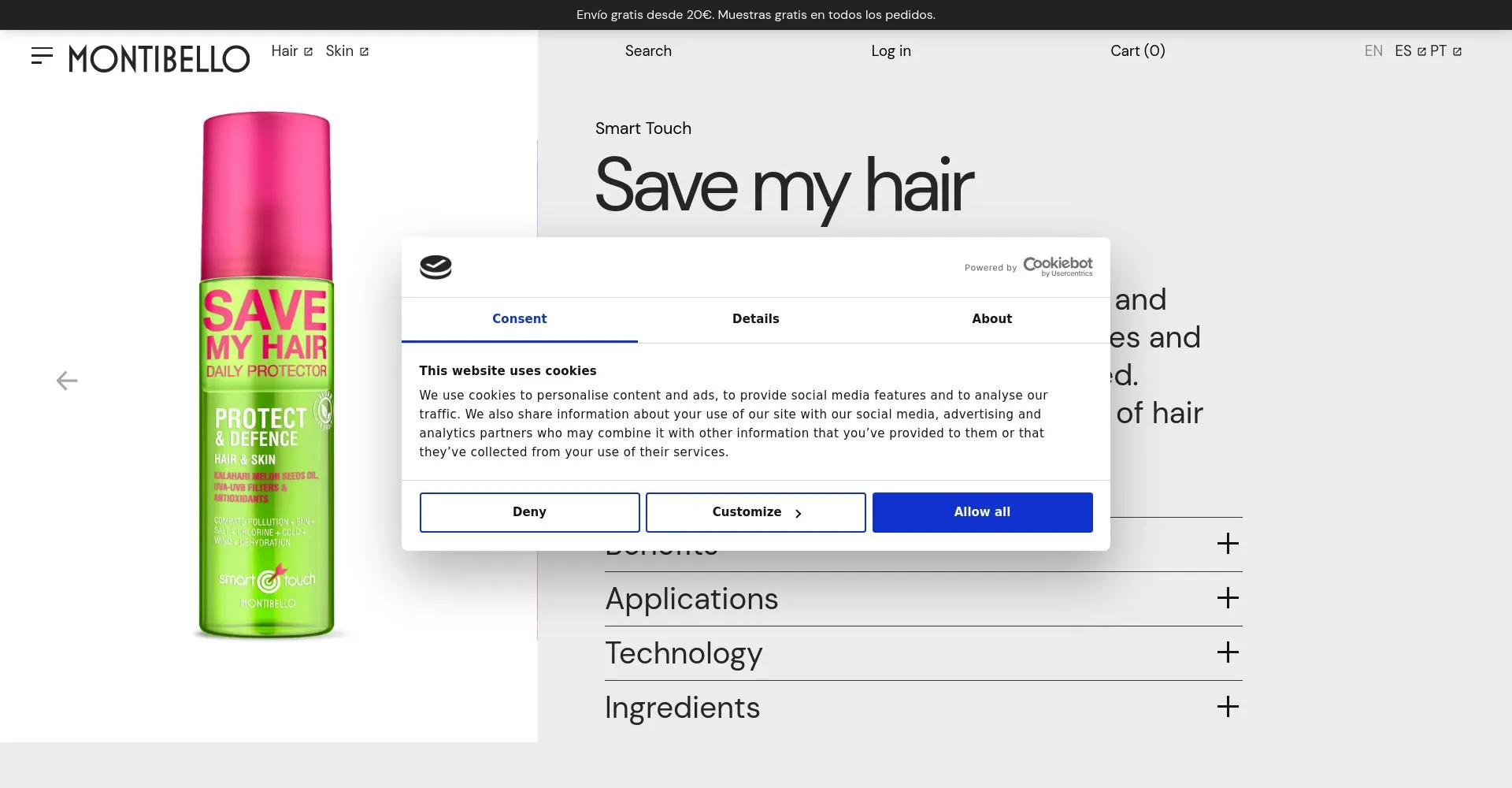 Create a world-class Website Landing Page - Screenshot https://hair.montibello.com/en/product/save-my-hair/