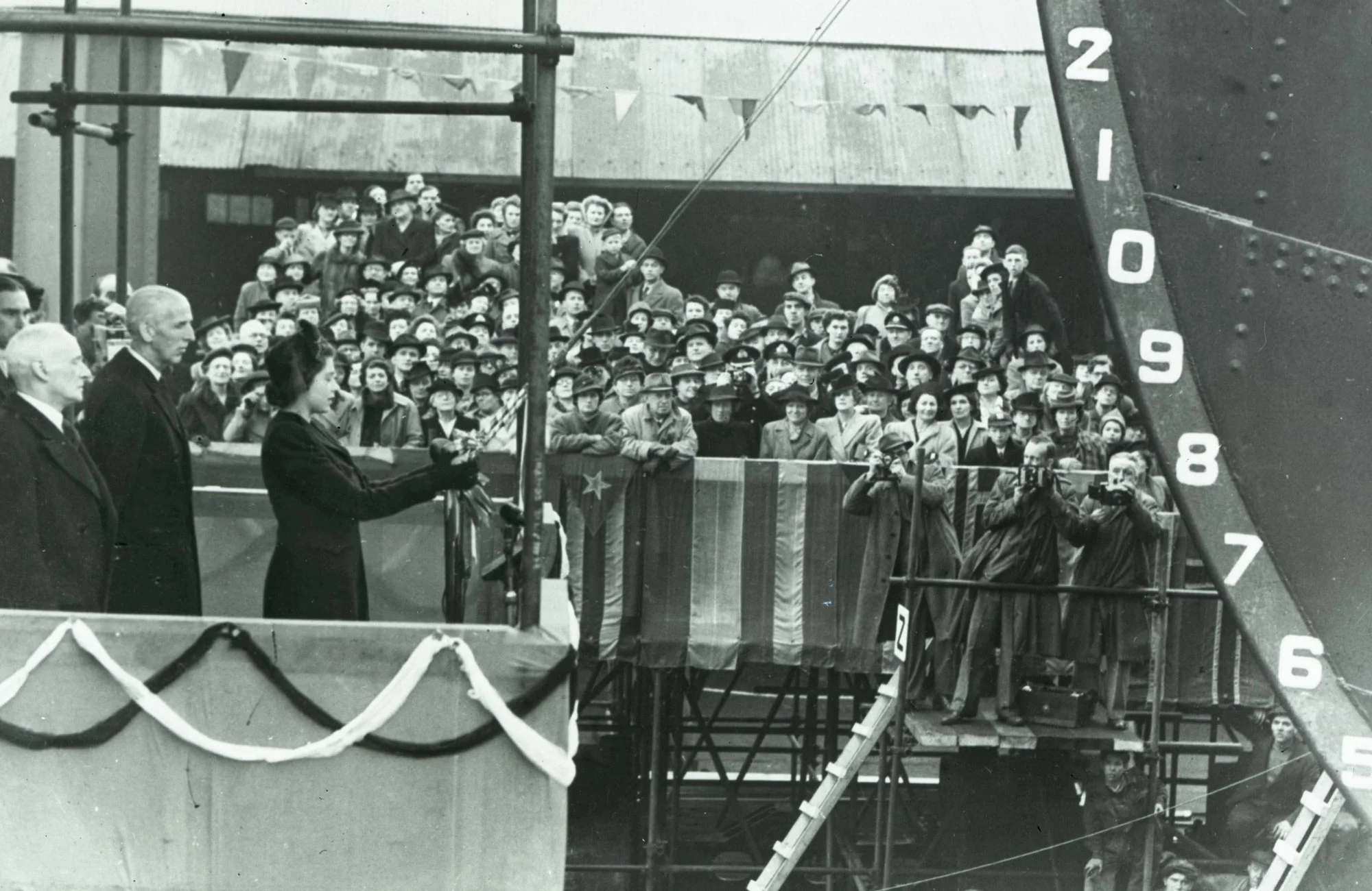 Princess Elizabeth launches the British Princess in 1946