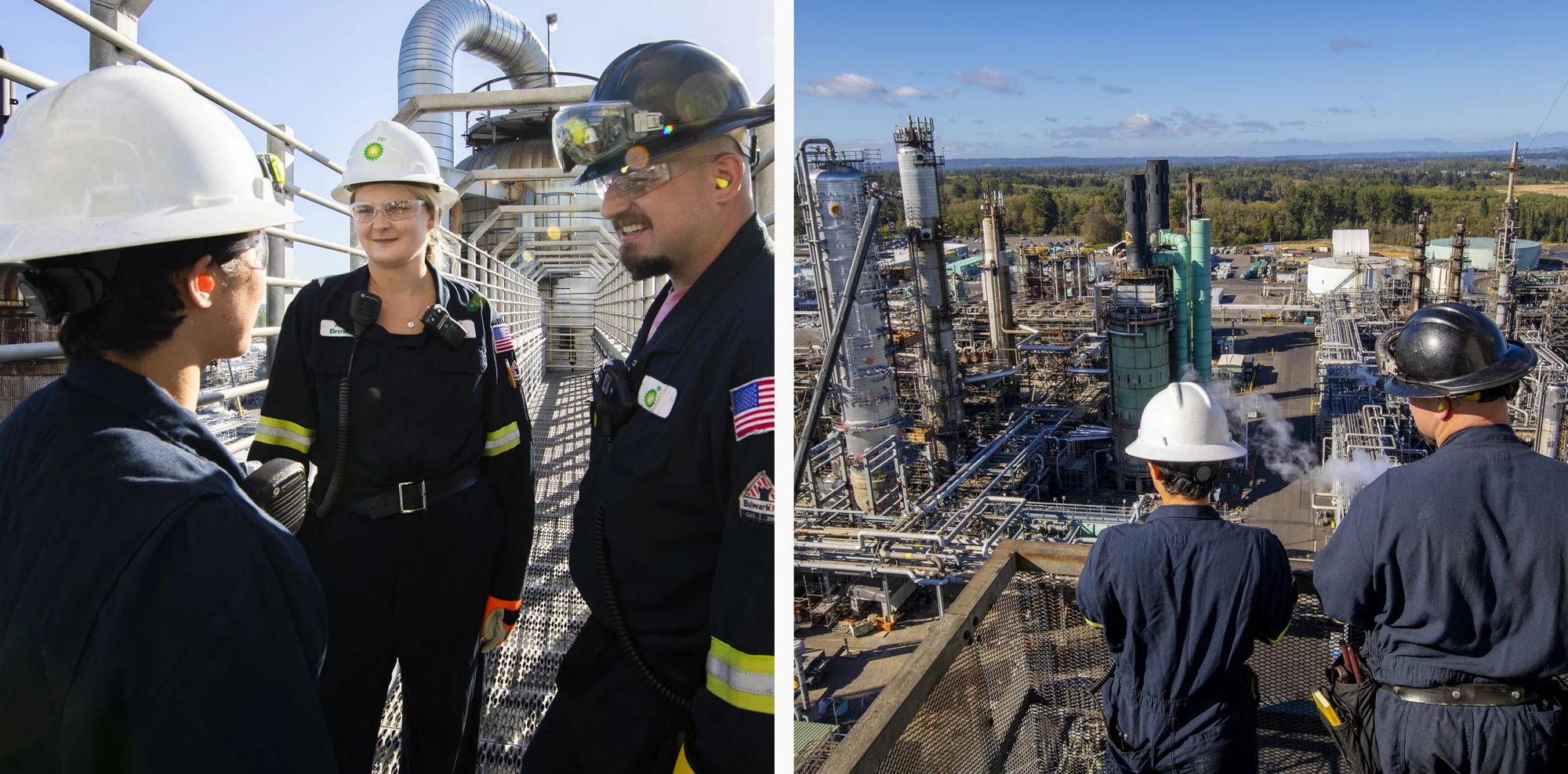 Workers at Cherry Point refinery in Washington State, US