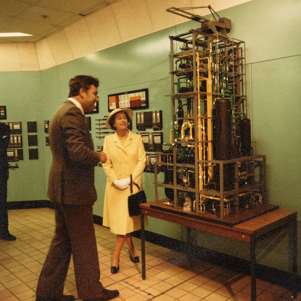 The Queen is shown a model of the new acetone recovery plant, 1981