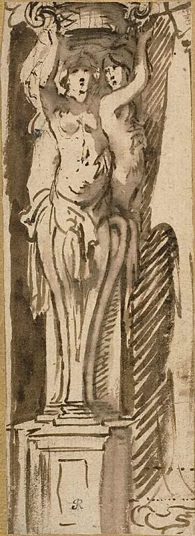 Three Caryatids Supporting a Basket