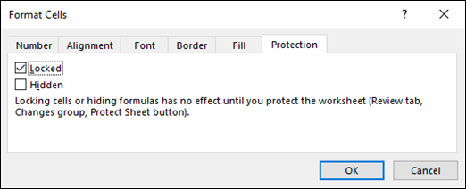 Screenshot of Format Cells 'Locked' option