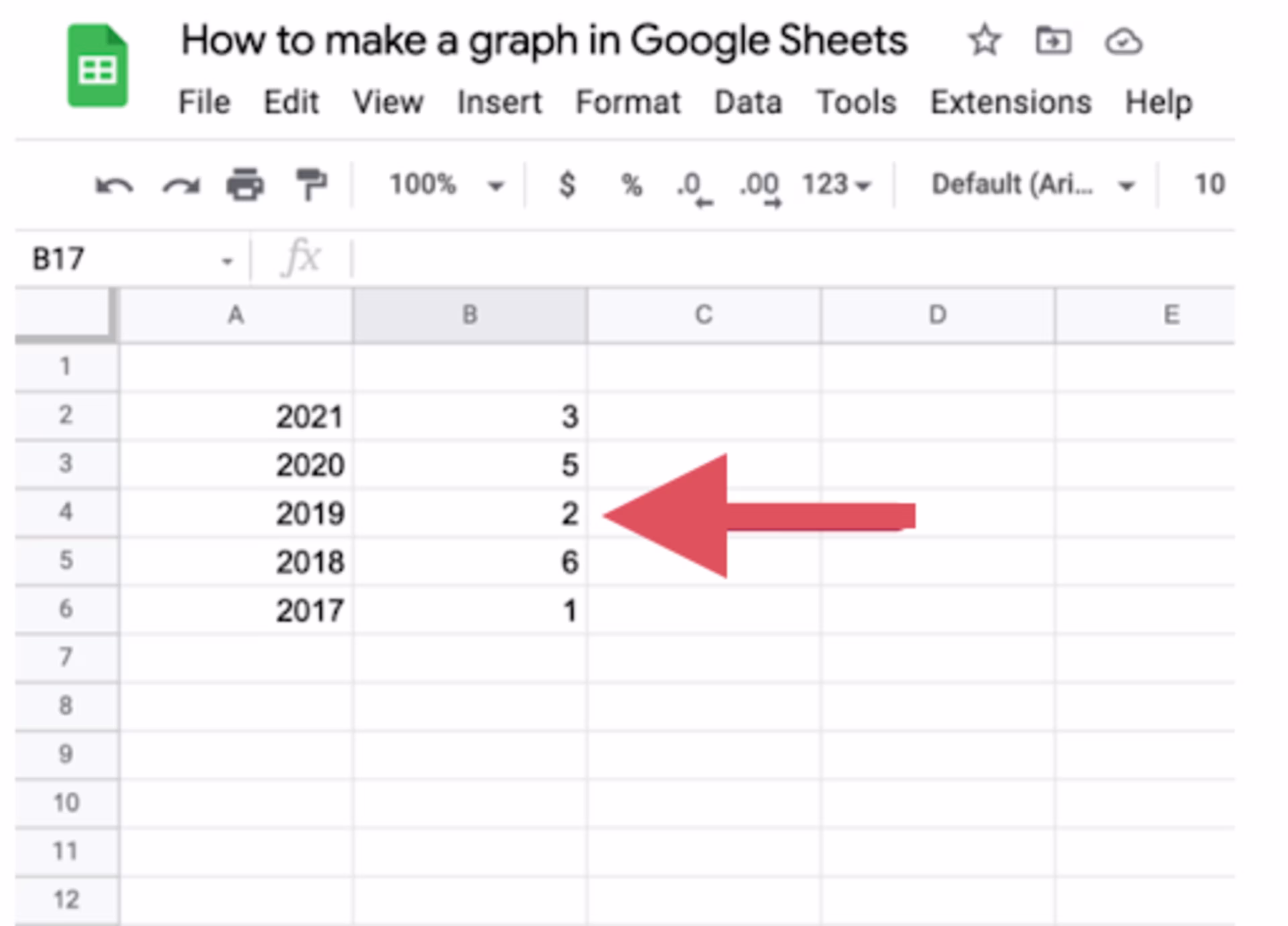 2nd screenshot for the blog article "How To Make a Graph on Google Sheets"