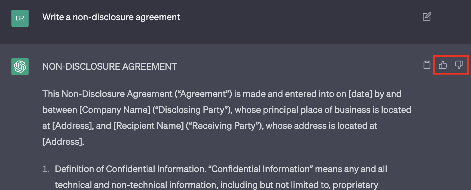 ChatGPT Non Disclosure Agreement Thumb Button