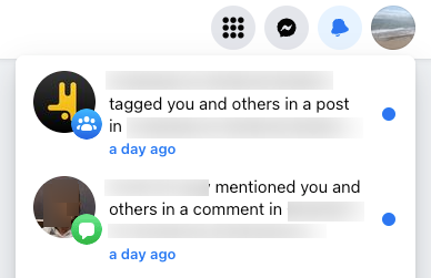 A notification showing a user has been tagged in a post on Facebook