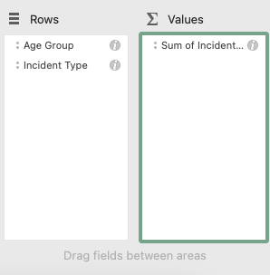 Screenshot of values section in Excel for the blog the article "How To Create a Pivot Table in Excel"