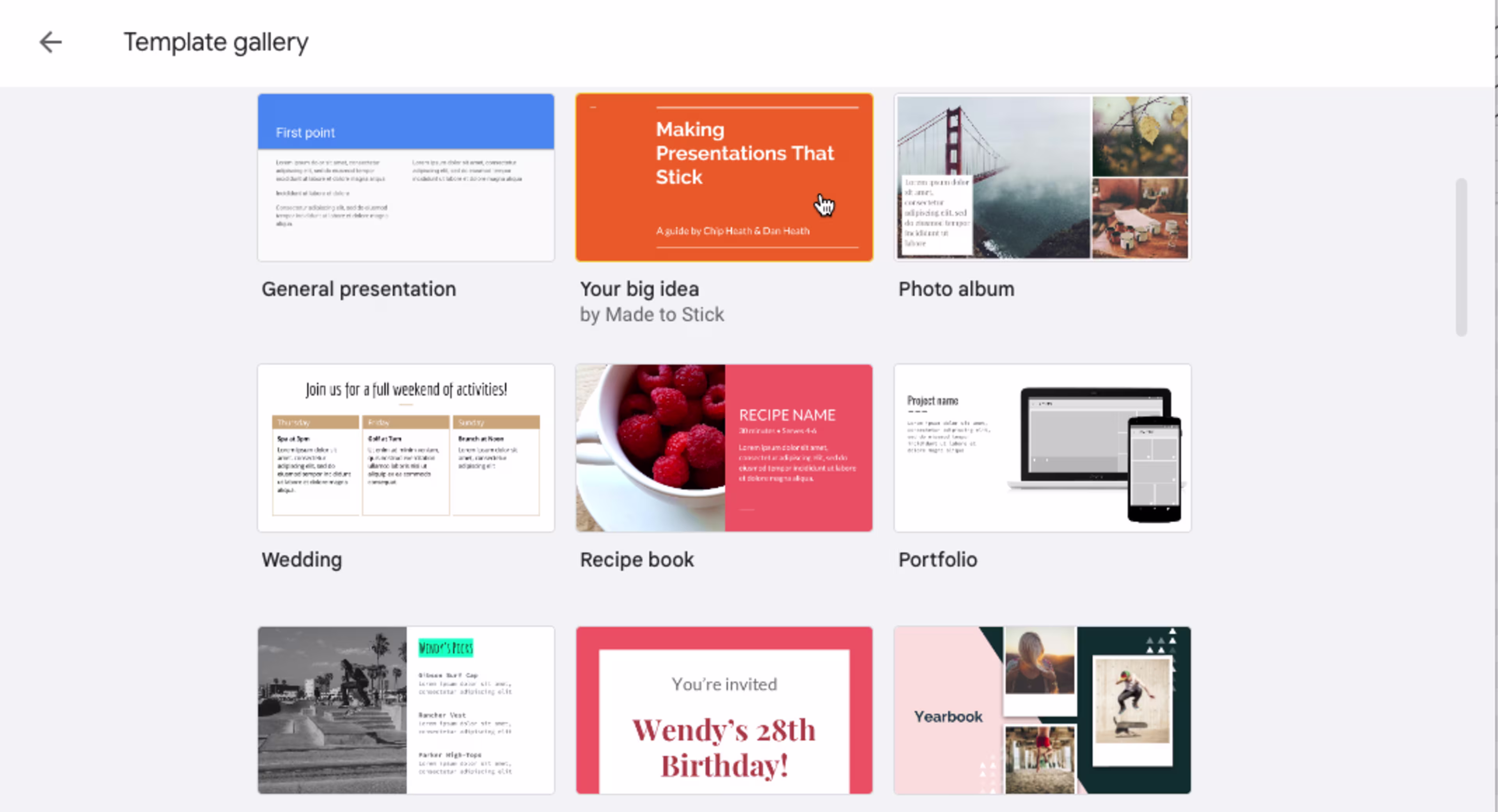 Graphic of template gallery in Google Slides