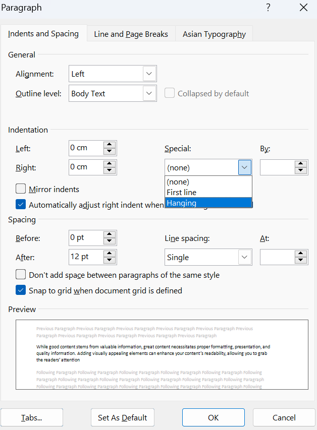 How To Do a Hanging Indent on Word