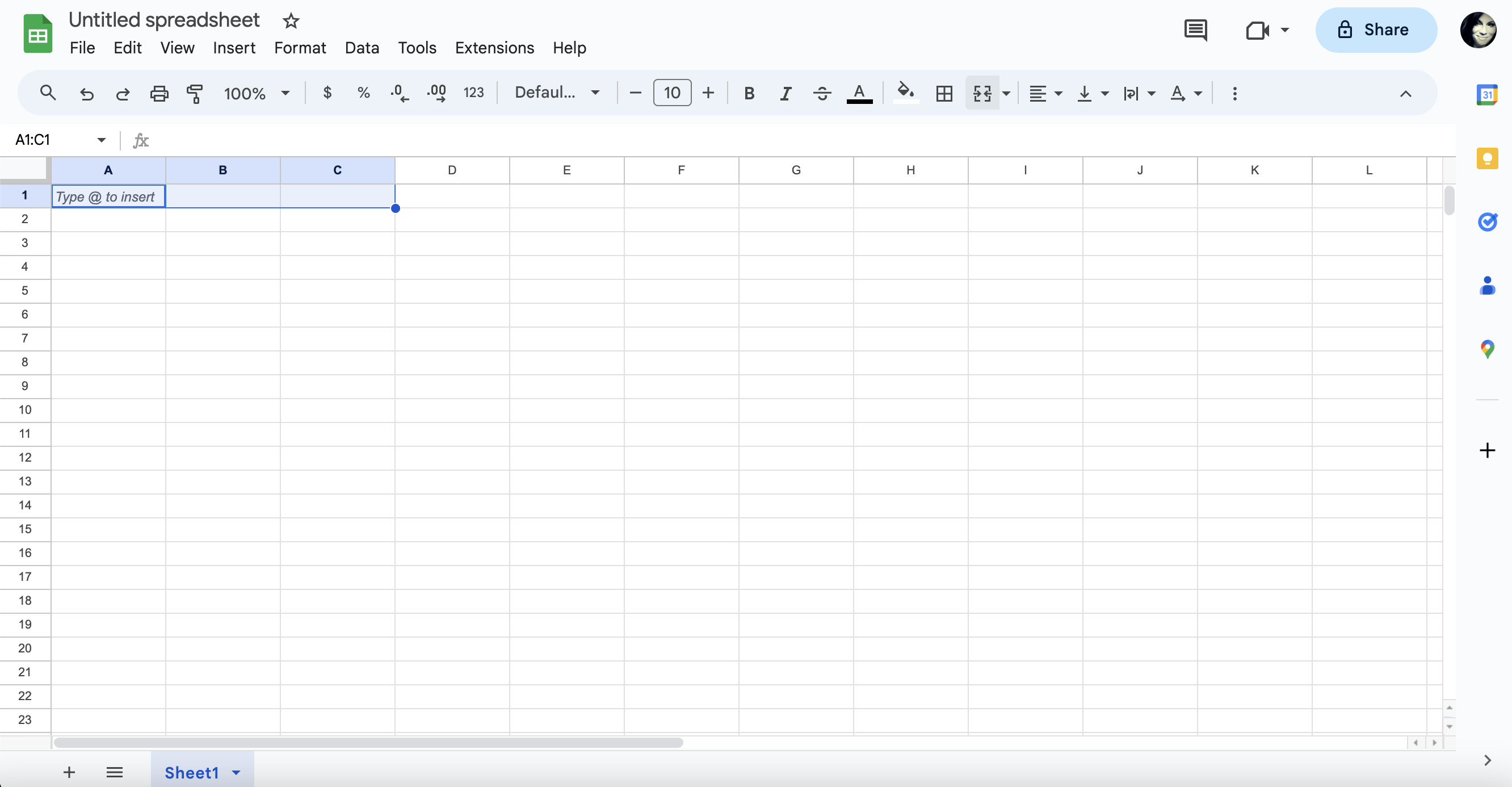 Screenshot showing selected cells to merge in Google Sheets
