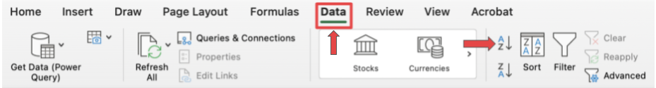 Screenshot provided by the author of the data menu in Excel