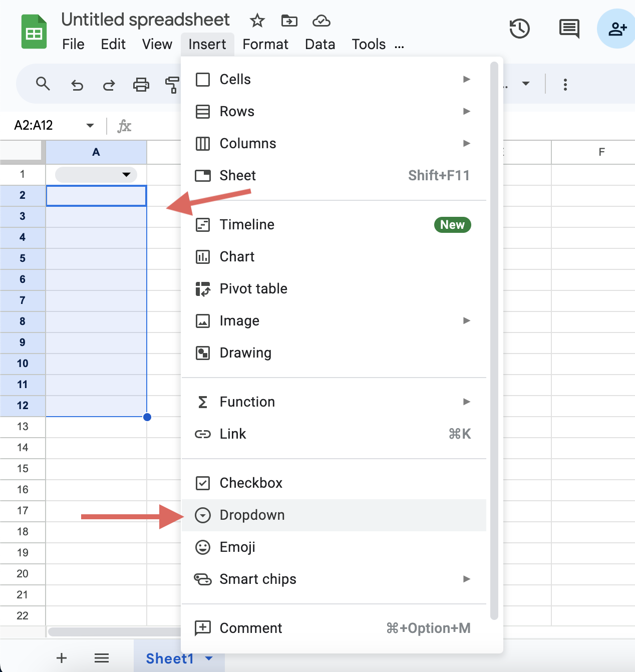 Add a dropdown to a range of cells screenshot for the blog article "How to Add a Drop Down List in Google Sheets: A Step-by-Step Guide"