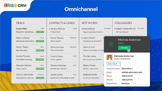 Screenshot of omnichannel communication in Zoho CRM