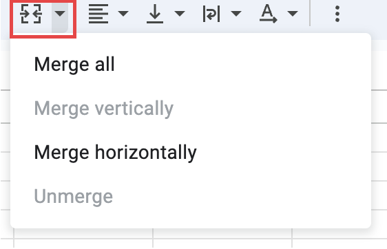 Screenshot of arrow and merge icon in Google Sheets